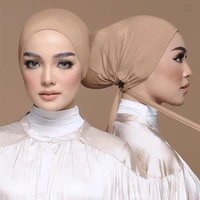 malaysia modal jersey inner hijabs cap with tie rope plain islamic womens bonnet turbanet muslim turban underscarf free size
