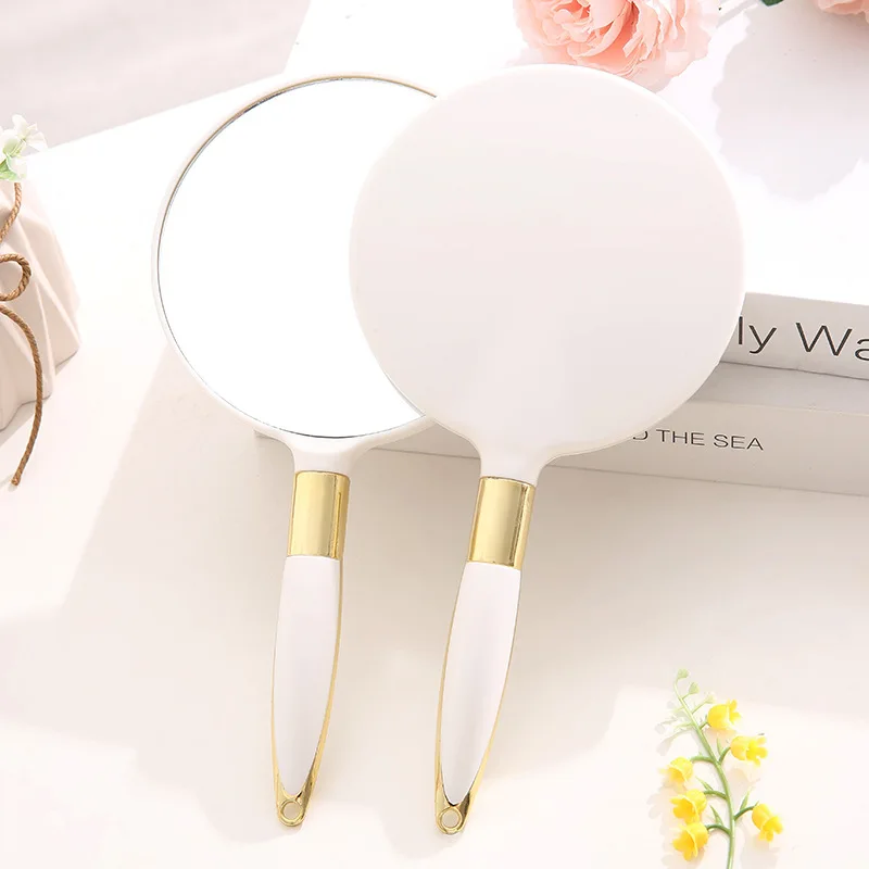 Round White Дамское зеркальце пластиковое Дерево Круглый/зубы/прямоугольная форма макияж зеркала Карманное зеркальце Косметика держится для дам красота комод - Цвет: Round White
