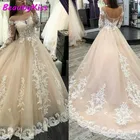Женское винтажное свадебное платье, кружевное платье цвета шампанского с длинным рукавом, модель 2021