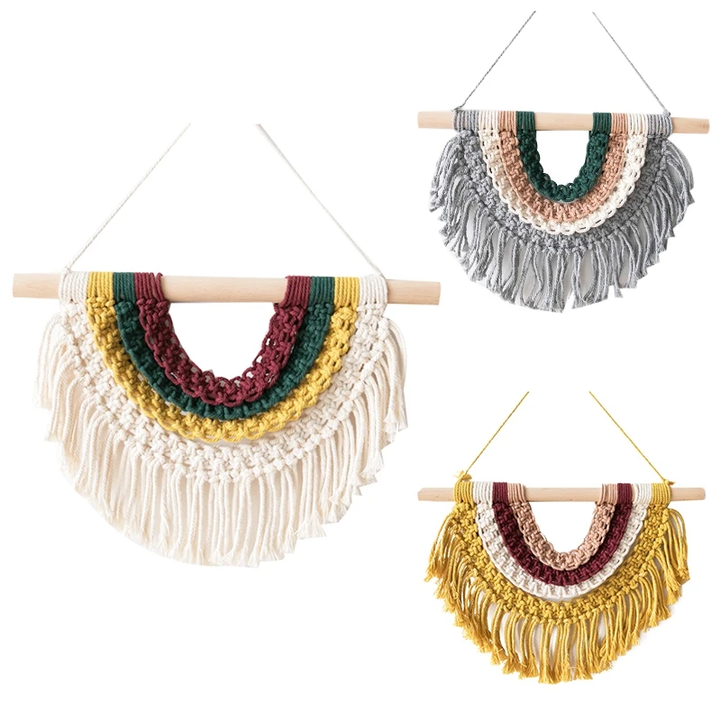 

Hot YO-Handmade Macrame Boho Rainbow Hanging Decor Tapestry Wall Ornaments for Kids Room Home Office Nursery Decor