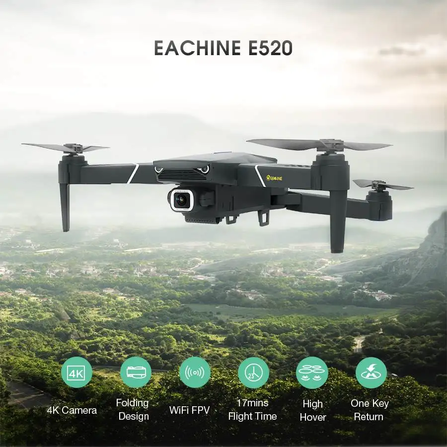 Eachine E520 wifi FPV с 4 K/1080 P HD широкоугольная камера высокая высота режим удержания складной Радиоуправляемый Дрон Квадрокоптер RTF