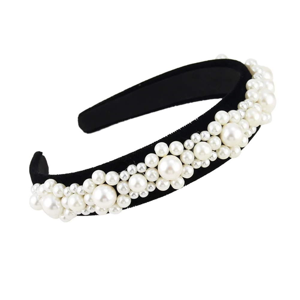 

Women Girl Shiny Rhinestone Faux Pearl Jewelry Headband Wide Brim Hair Hoop Gift Headband for Girls Women Accessories