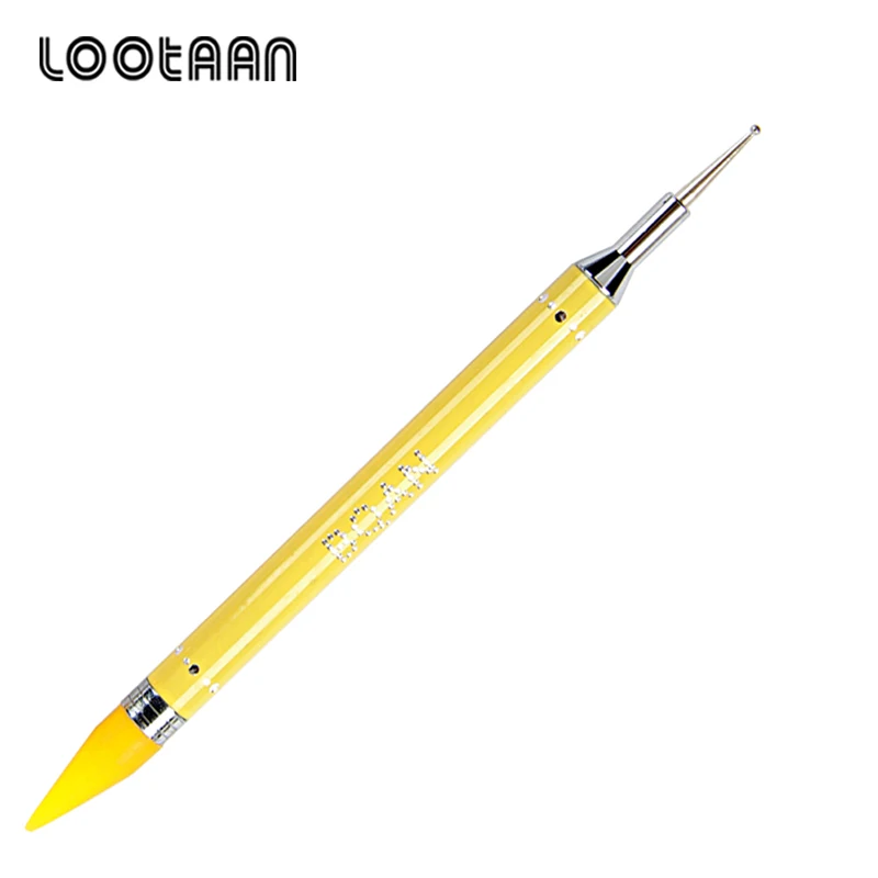 Yellow Lootaan 1 шт. 2 головы воск для очистки ногтей Стразы гель-аппликатор Уход за ногтями Декор Аксессуары двойной конец - Цвет: Yellow