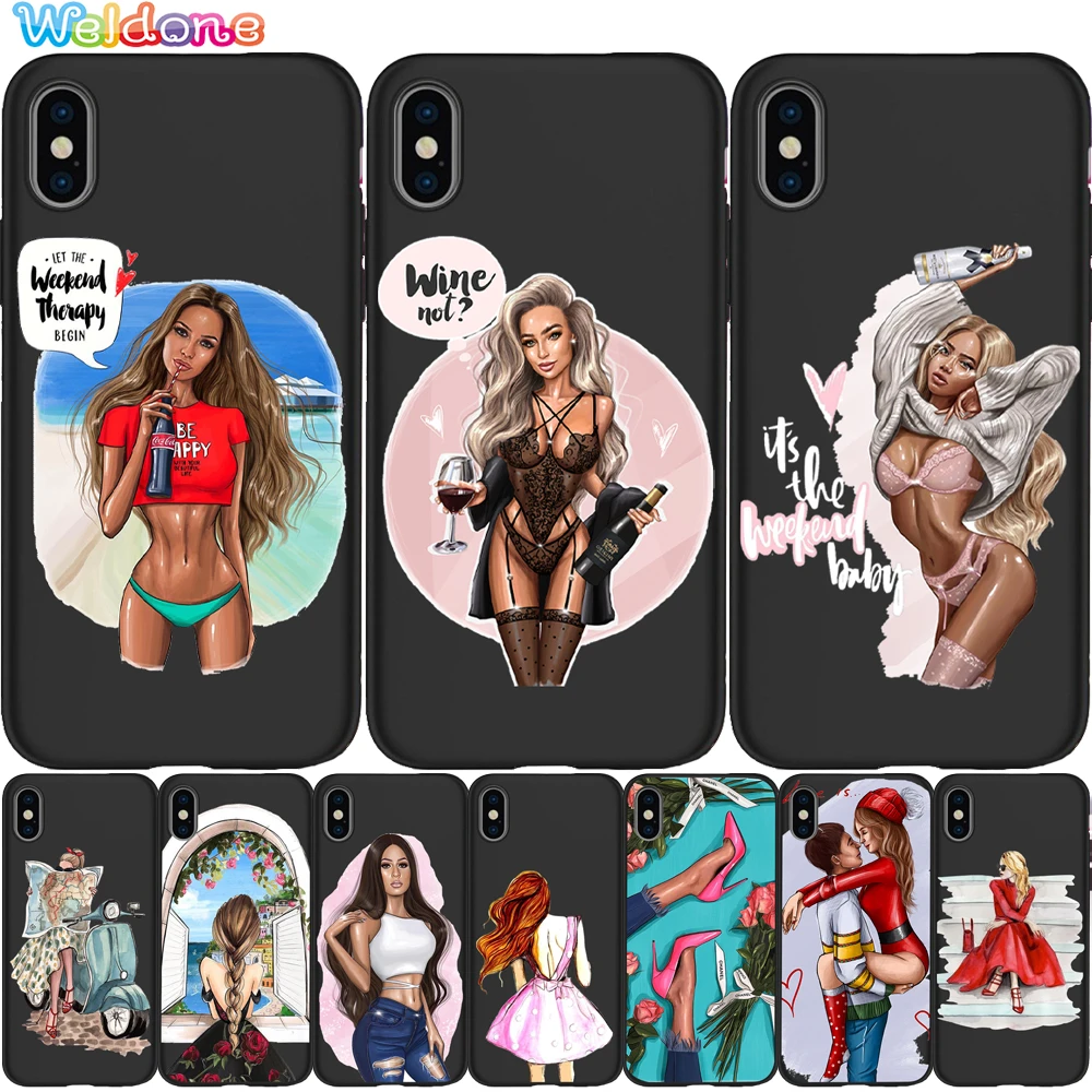 Модный чехол для iPhone 11 Pro Max XS XR X 8 6S 7Plus 5S Черный силиконовый Etui|Бамперы| |
