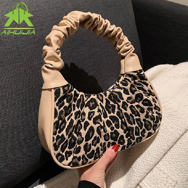 

Новые сумки на плечо для женщин 2021 Высокое качество Pu кожаная сумка модная леопардовая плиссированная клатч роскошная дизайнерская женска...