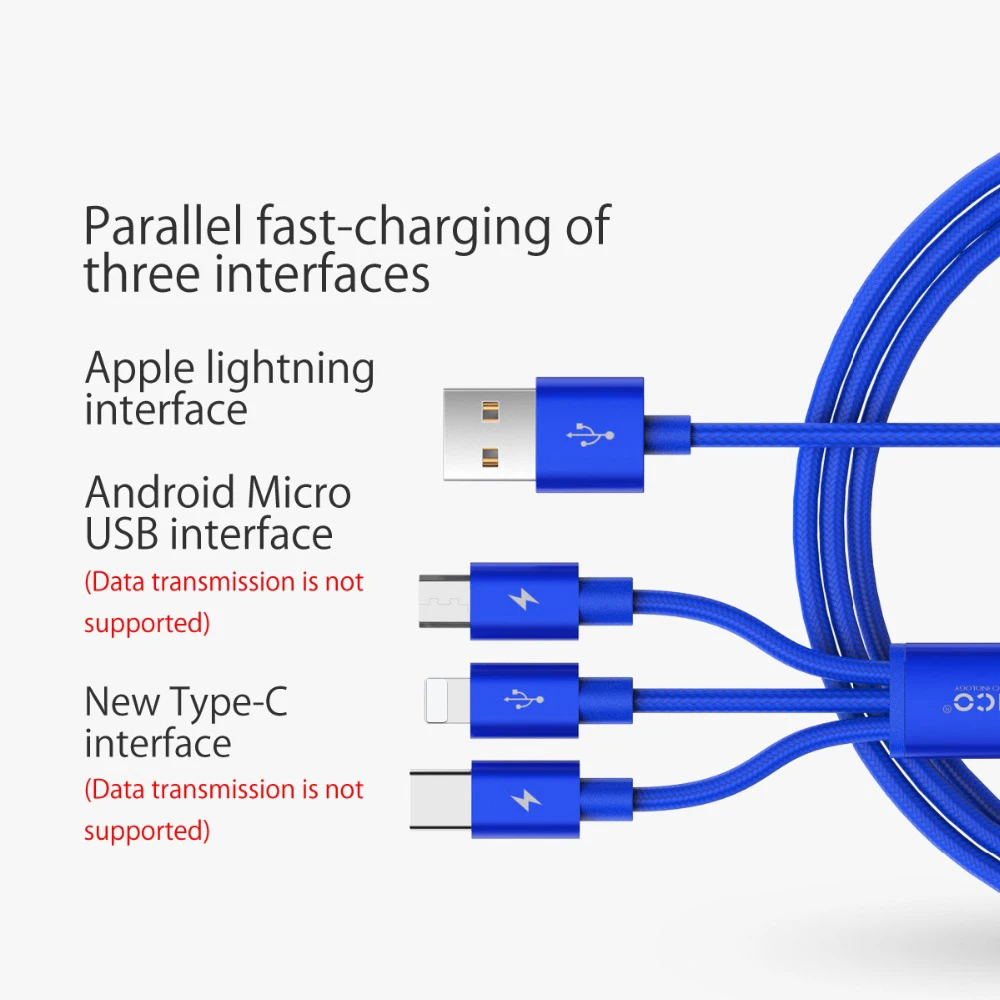 USB кабель ORICO H3S 3 в 1 зарядный A к Micro B/Type C/Lighting для iPhone XS XR 7 Huawei P20 Xiaomi 8|Кабели