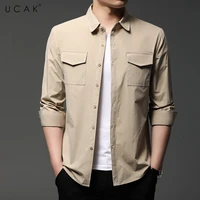 ucak brand autumn solid color long sleeve shirts men clothing fashion style streetwear casual soft shirt clothes homme u6249