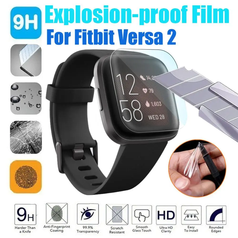 9H взрывозащищенный lcd TPU HD полное покрытие экрана Защитная пленка для Fitbit Versa 2 Смарт-часы защитные аксессуары чехол#901