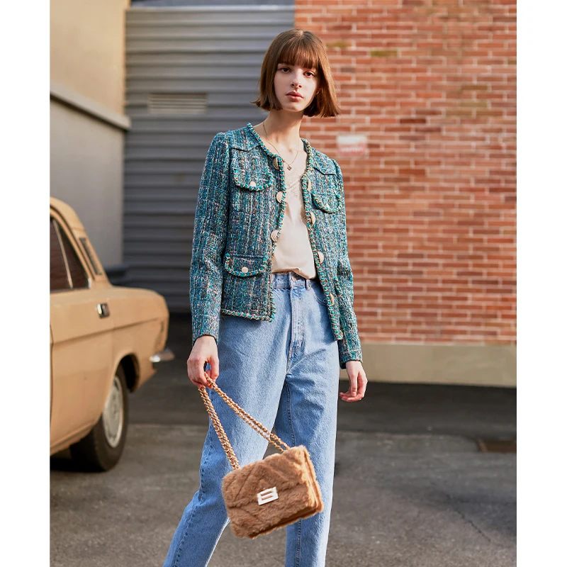 AEL dark green Tweed jacket woman hight quality Double Breasted short Jacket Coat spring autumn new | Женская одежда