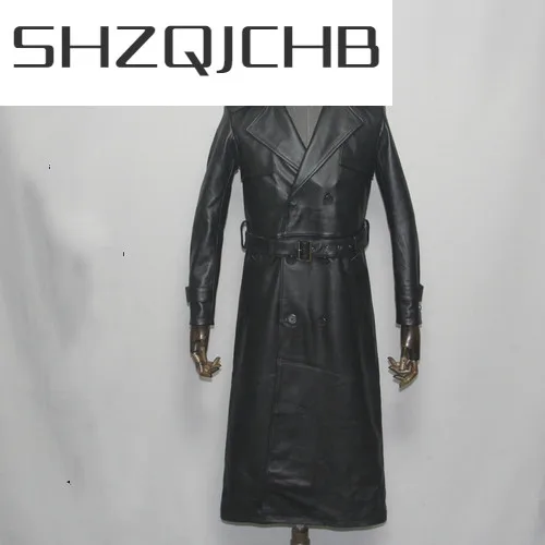 

Мужская кожаная куртка SHZQ, куртка из коровьей кожи в Корейском стиле, длинная одежда, весна-осень 100%