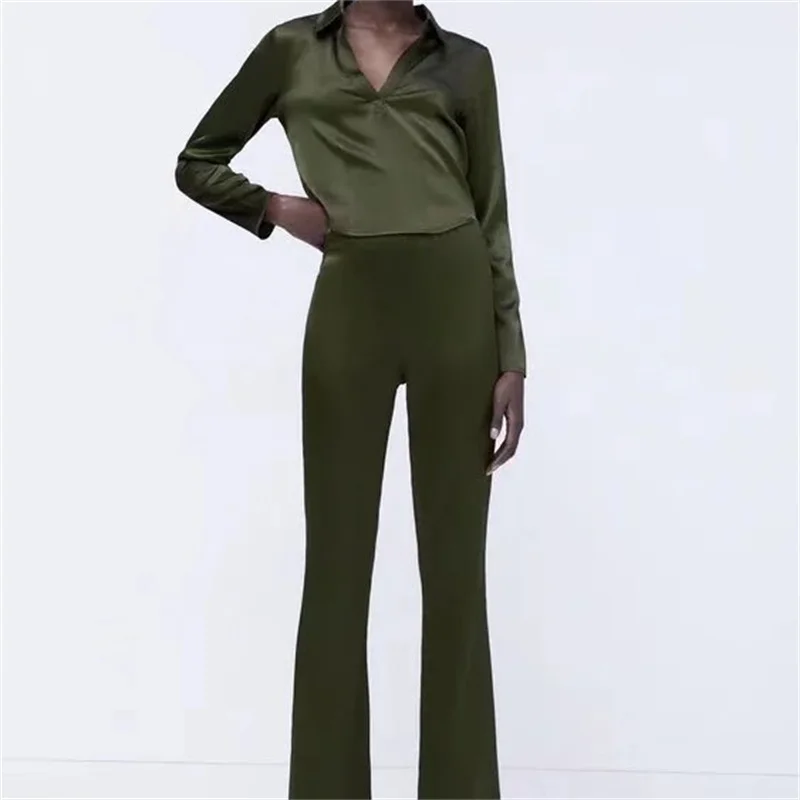 

MESTTRAF Women 2021 Fashion Solid Color Soft Touch Pants Vintage High Elastic Waist Straight-Leg Trousers Streetwear