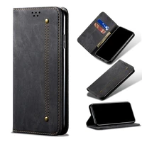 case for poco f3 denim pattern leather magnetic wallet flip cover card slots foldable shockproof holder full protective cover
