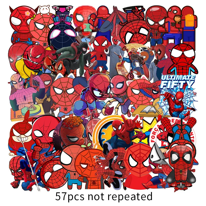 

57PCS Cartoon Anime Spider People Graffiti Stickers Window Skateboard Guitar Suitcase Deco Sticker Kid Toy Christmas Gift