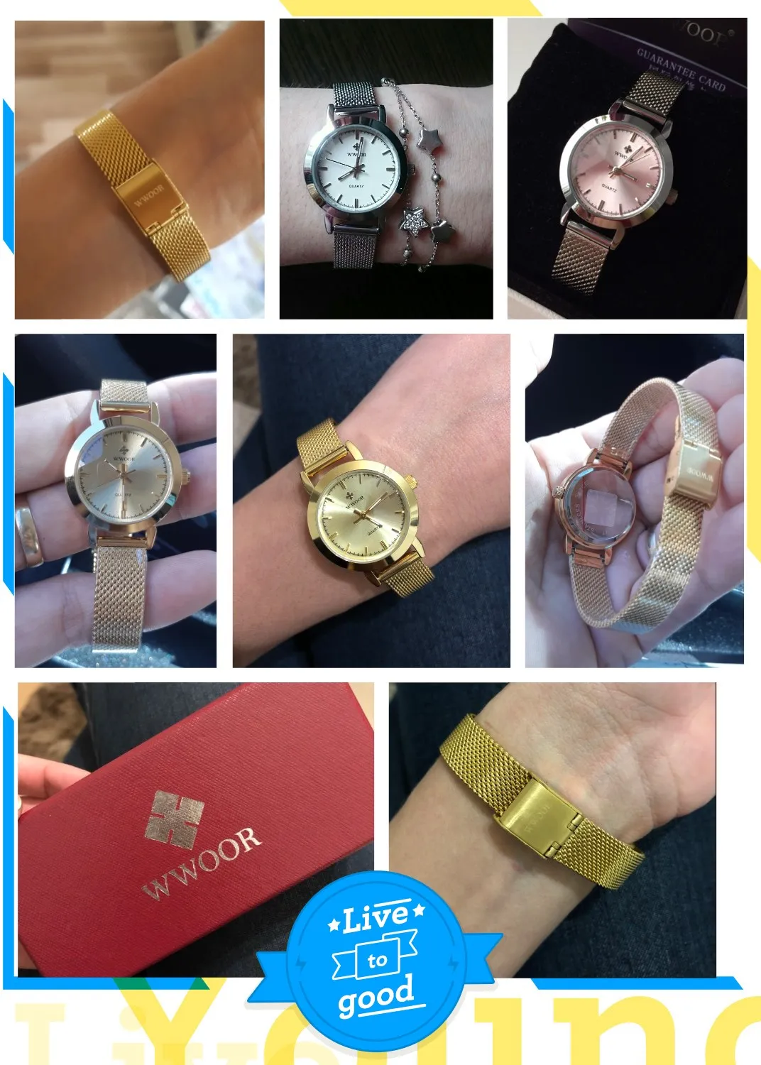 WWOOR Rose, модные женские часы, Роскошные, новые, часы для женщин, водонепроницаемые, женское платье, повседневные, сетчатый ремешок, кварцевые часы для женщин, подарки для женщин
