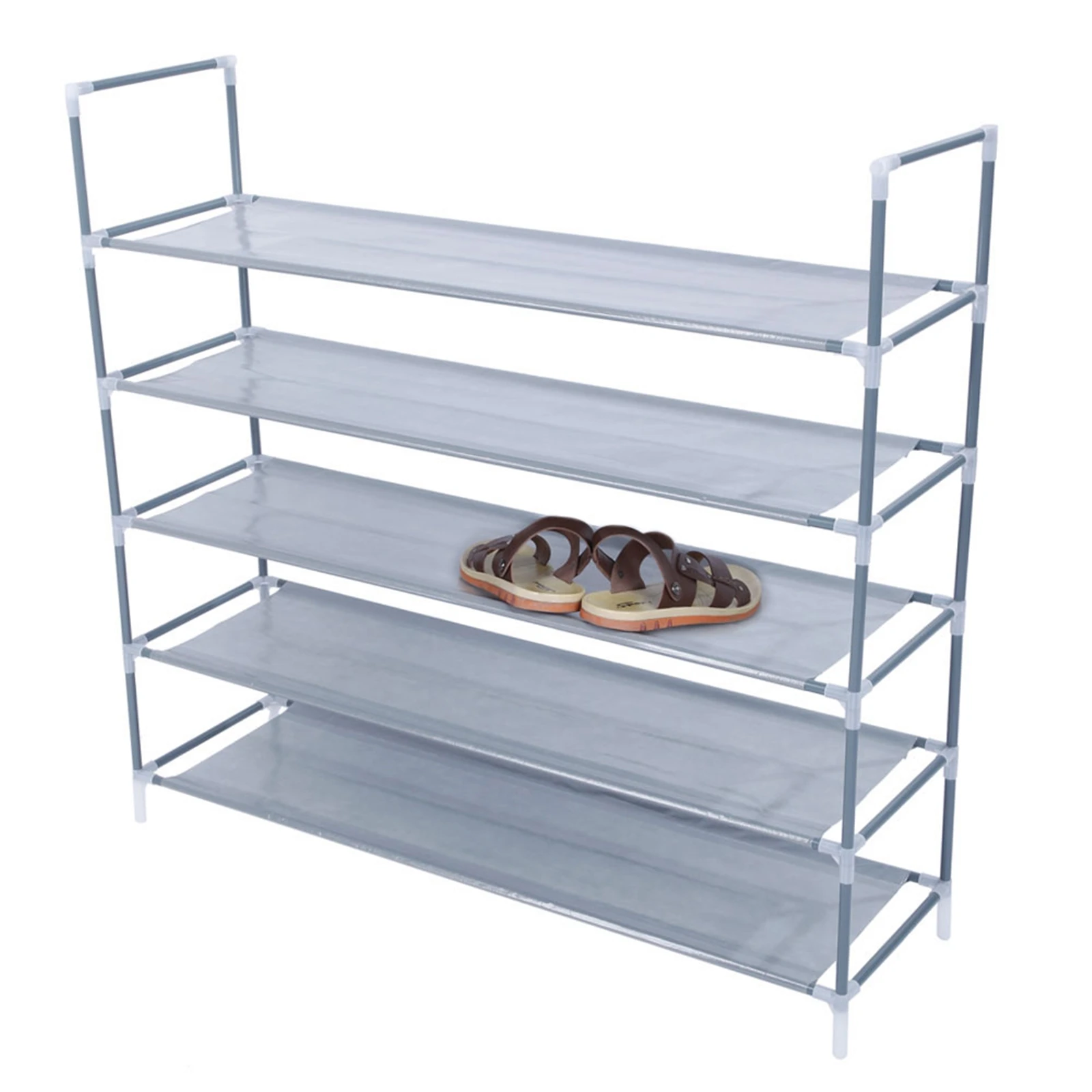 

Simple Assembly Shoe Rack 5 Tiers Non-woven Fabrics Tiers with Handle Gray