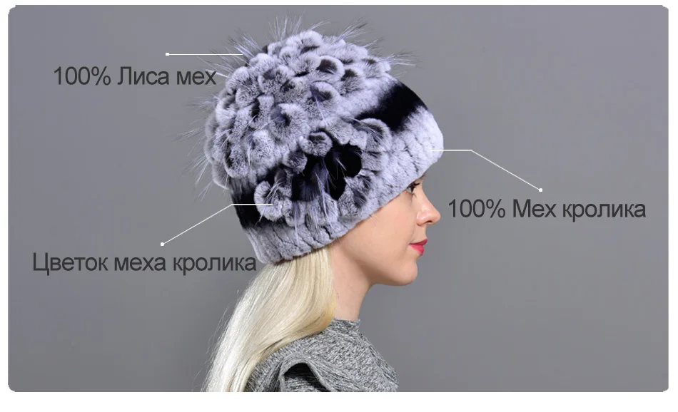 Женские шапки из натурального меха, вязаные теплые зимние шапки с цветочным рисунком из натурального меха кролика рекса, лисы, модные стильные шапки и шапочки