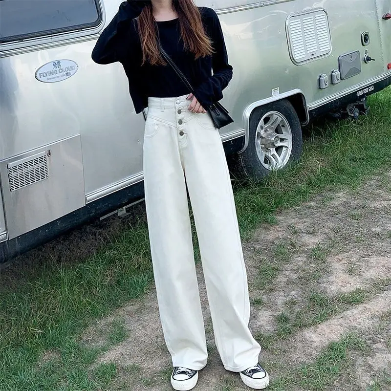

Straight Wide Leg Denim Pants Mom Female Baggy Jeans High Waisted Trousers Undefined Large Size Women Vintage Clothing