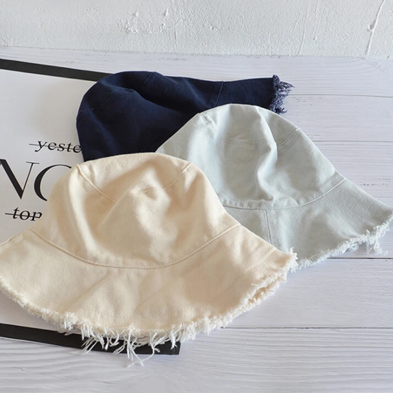 

1pc Cotton Fashion Korean Casual Ladies Flat Tassel Bucket Cap Fisherman's Hat Beach Tourism Hats Women Breathable Sun Hat