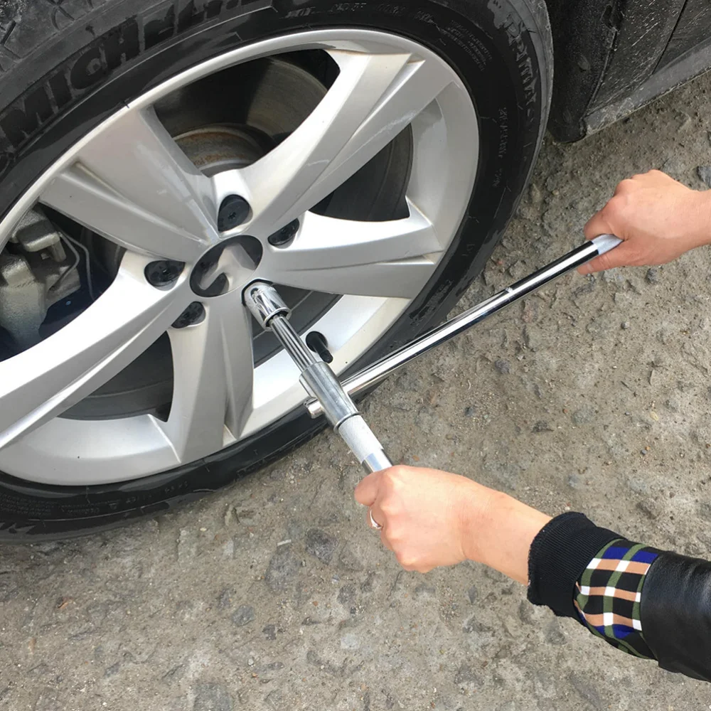 

Hand Tool Telescoping Lug Wrench 4-Way Universal Tire Wrench Set with 2 Sockets