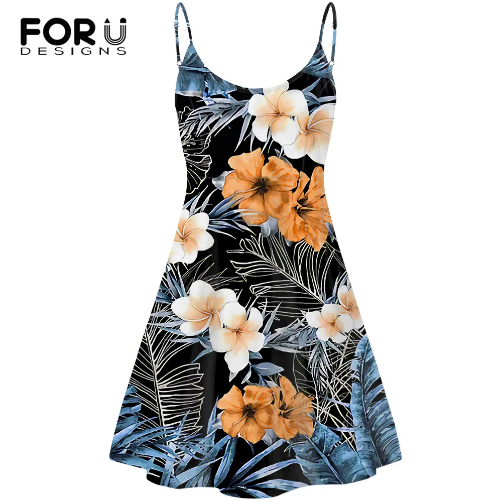 

FORUDESIGNS Summer Women Straight Slip Dress Tropical Hibiscus Printed Girls Sleeveless Strapless Party Dresses Sling Sundress