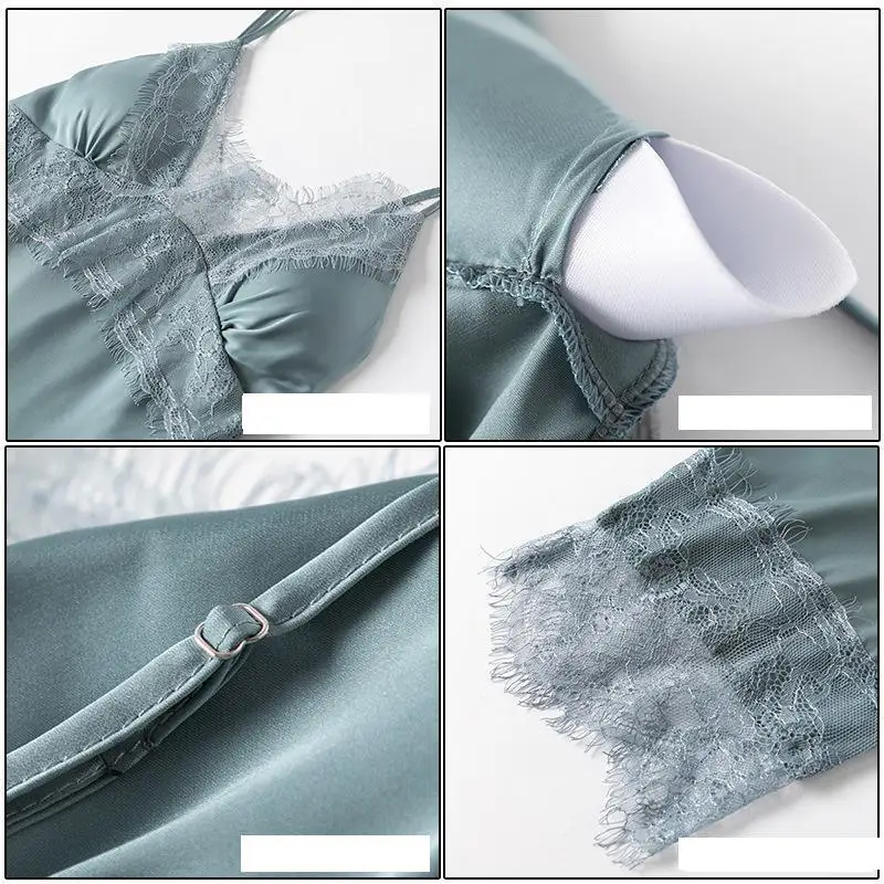 

Women Satin Wedding Twinset Robe Set 2021 Sleepwear Summer Sexy Lace Suspender Nightgown&Bathrobe Suits Bridesmaid Nightwear