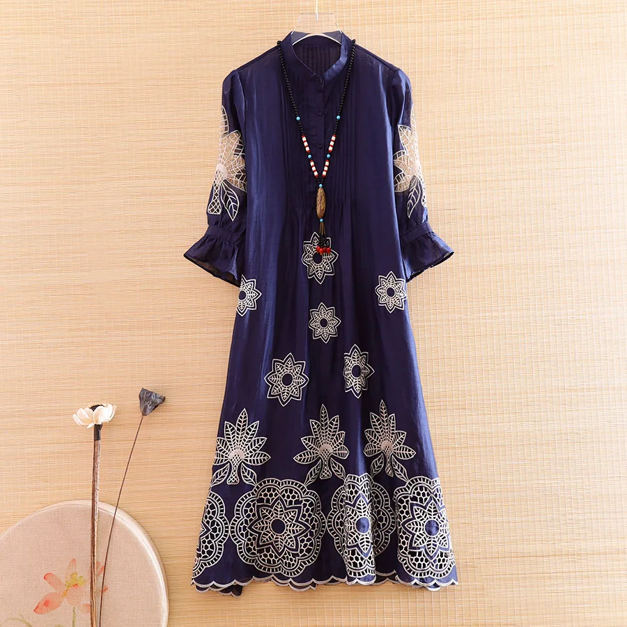 

Высококачественное женское платье Ципао в стиле ретро; Сезон весна-лето; Элегантное свободное платье трапециевидной формы с вышивкой; Вече...