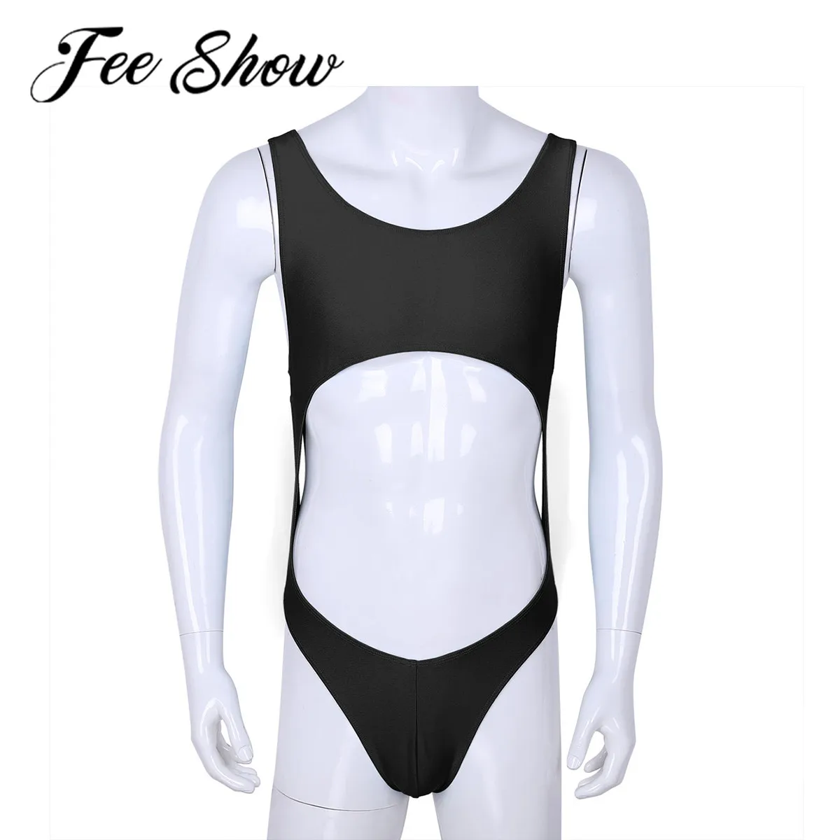 FEESHOW мужские трусы Корсет цельный эластичный с высоким вырезом стринги трико