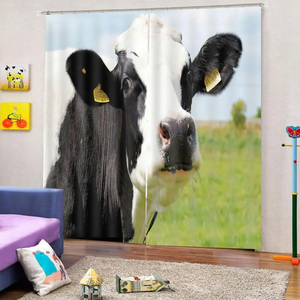 Голубое небо белые облака пастбище занавес с принтом коровы для гостиной плотные