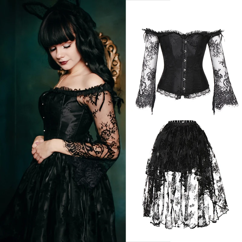 

Corset Gothic Bustier Burlesque Tops With Dress Vintage Gorset Steampunk Boned Palace Corselet Body Shaper Tummy Slimming Sheath