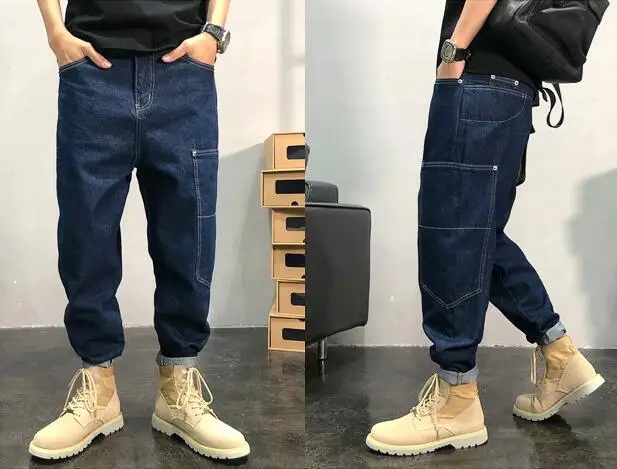 Men Jeans Cargo Jeans Denim Harem Pant Loose Straight Baggy Jeans Streetwear Skateboard Pants Hip Hop Denim Trousers