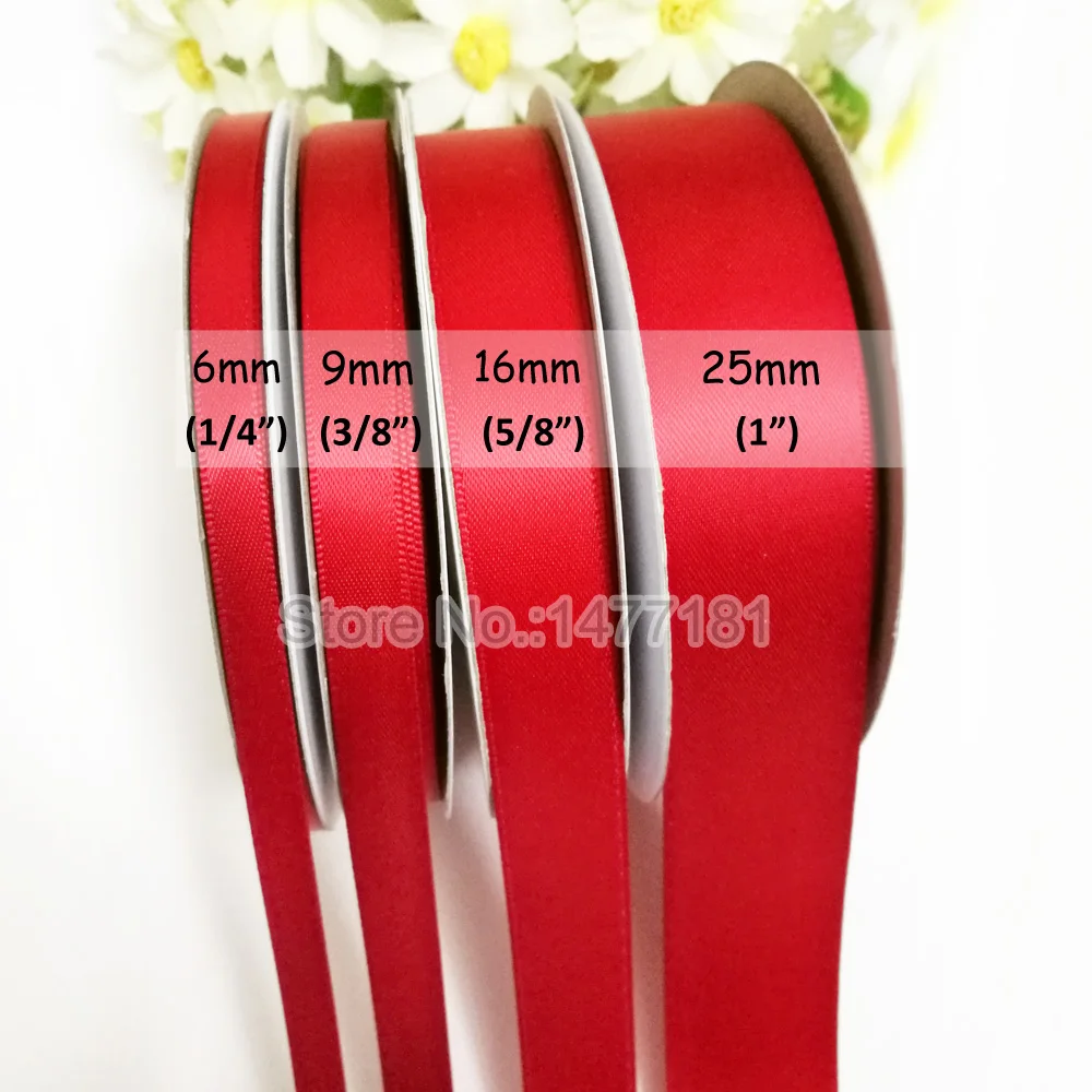 (25 ярдов) 250 красная Двухсторонняя Атласная Лента 6/9/13/16/25/38/50 мм