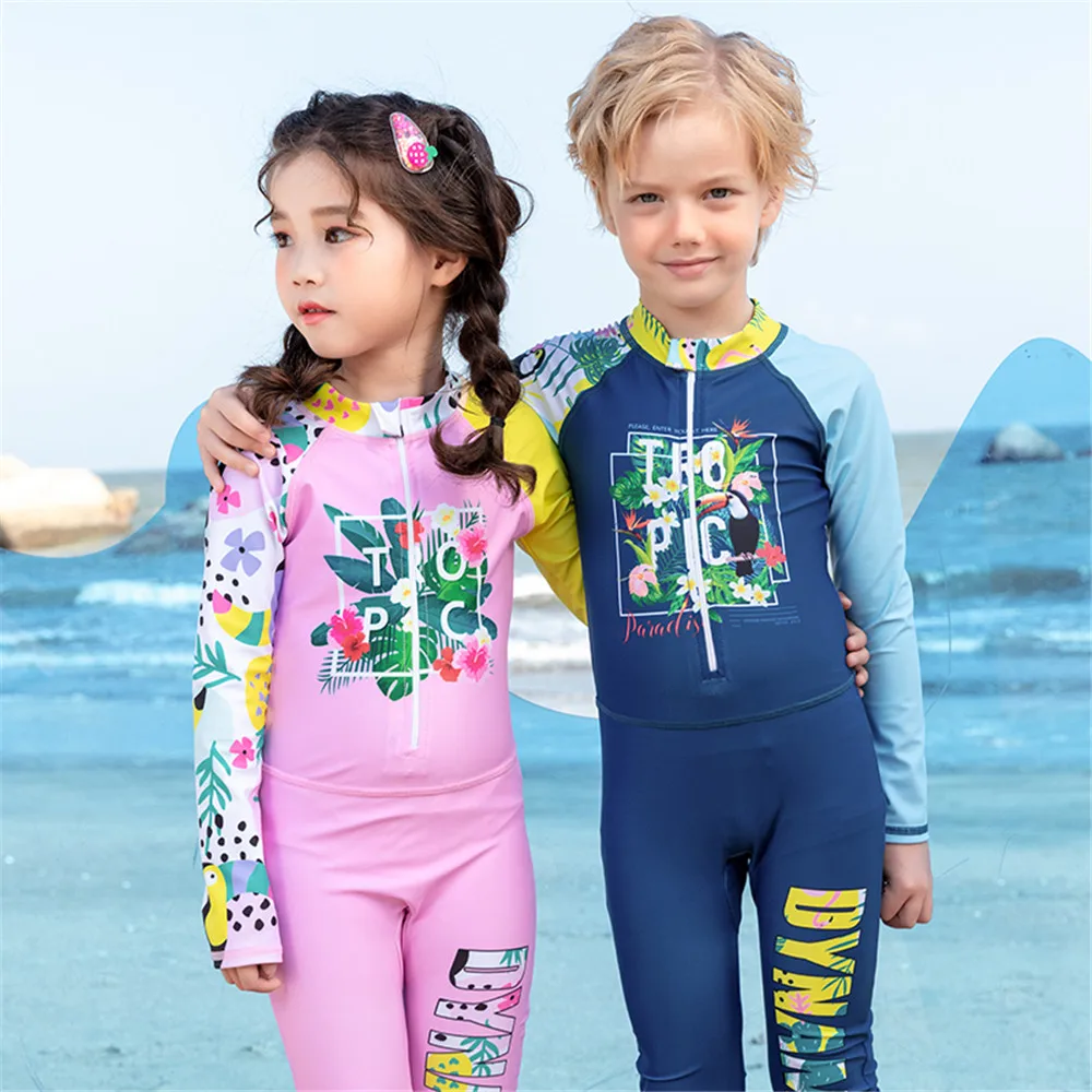 Детский слитный купальник с длинным рукавом детский синий купальный костюм для