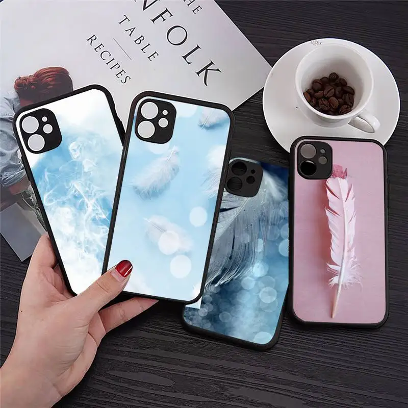 

feather color white green pink Phone Case Transparent Matte for iPhone 7 8 11 12 s mini pro X XS XR MAX Plus cover funda