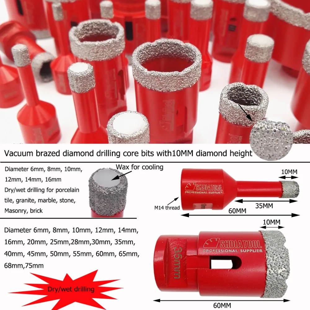 

M14 Vacuum Brazed Diamond Drilling Core Bit Tile Drill Bit Marble Hole Saw Porcelain Drilling Bit Bell Saw Crown