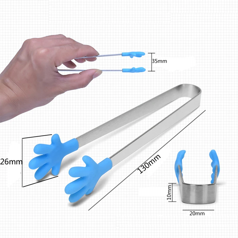 Силиконовые ледяные щипцы для сахара с нержавеющей стальной ручкой и противоскользящими щипцами для выпечки хлеба и маленькой кухонной еды.
