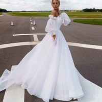 vestidos elegant wedding dresses tulle pleat strapless full sleeve zipper a line bridal gowns 2021 fashion
