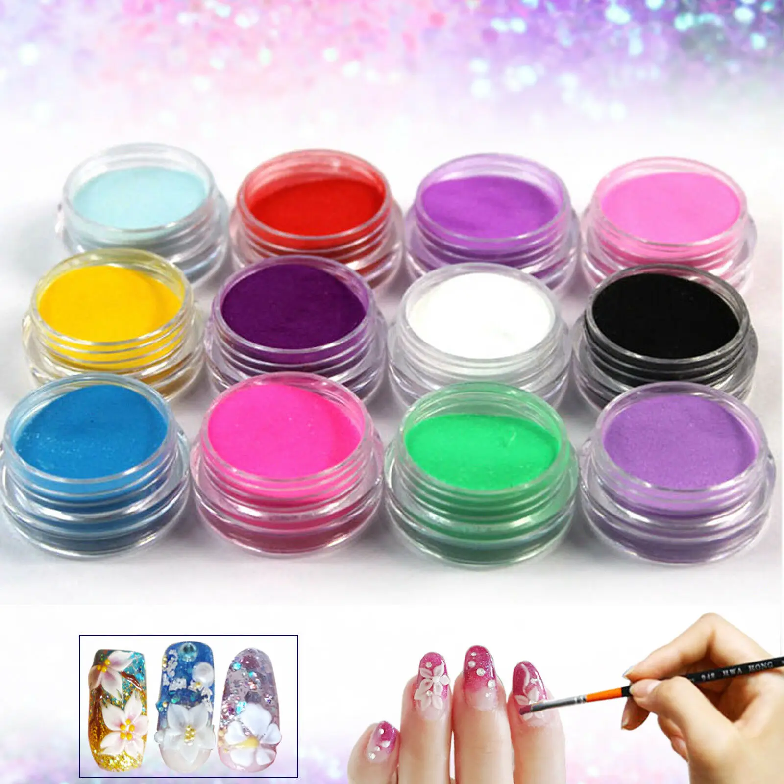 

12 PCS Mix Colors Acrylic Nail Art Dust Powder Decoration for Nail Tips