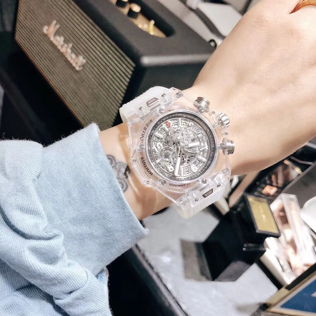 

2021 Luxury Unique Hot Sale Men's Quartz Chronograph Watches Sports Waterproof Top Brand Fashion Transparent Silicone Male Clock