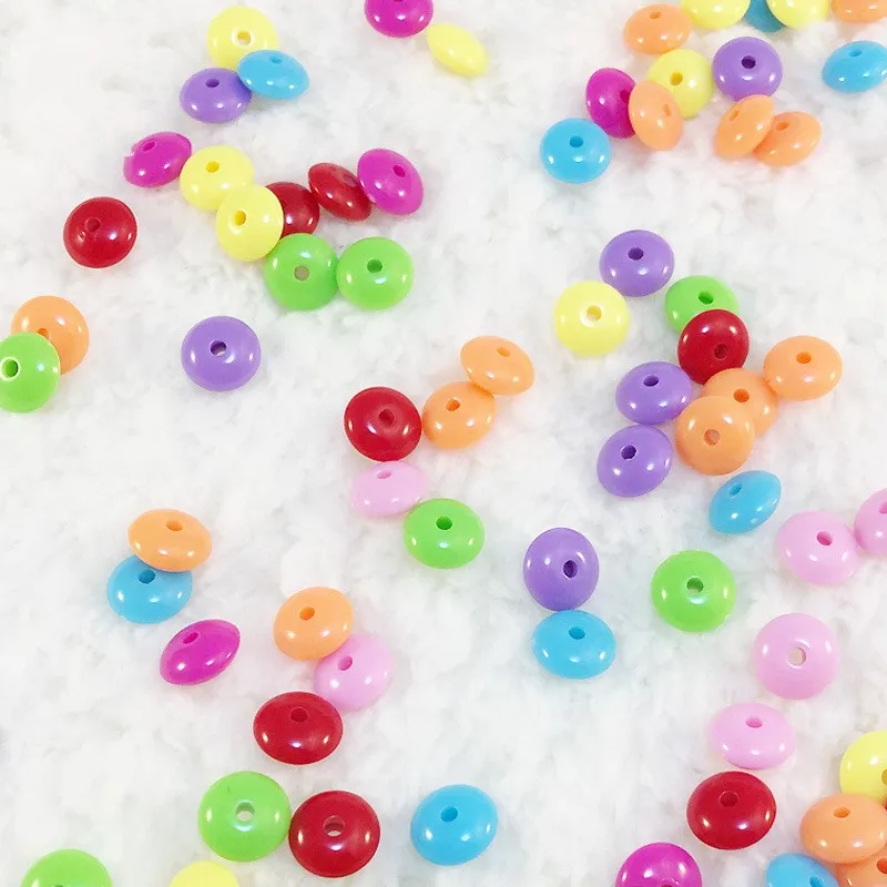 100/200Pcs 8mm Mixed Color Acrylic Round Flat Space Beads For Children's Manual DIY Necklace Bracelet Accessories - купить по