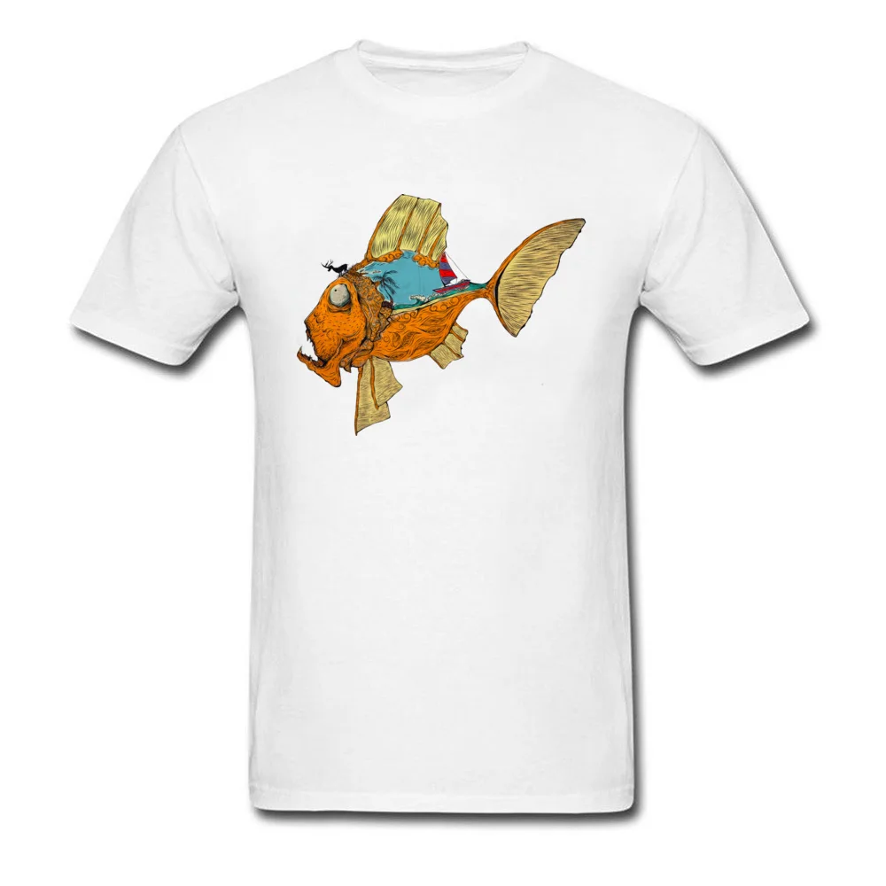 Мужская белая футболка Deep Sea Monster Fish Deer хлопковая с коротким рукавом круглый