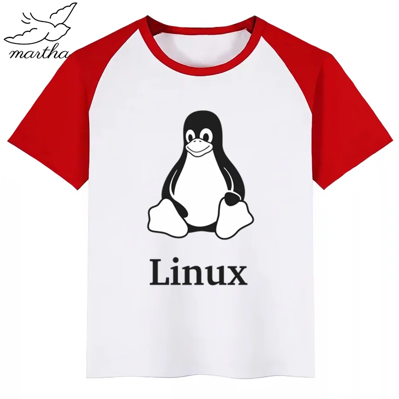Летние Стильные Забавные топы для девочек с изображением пингвина LINUX модная