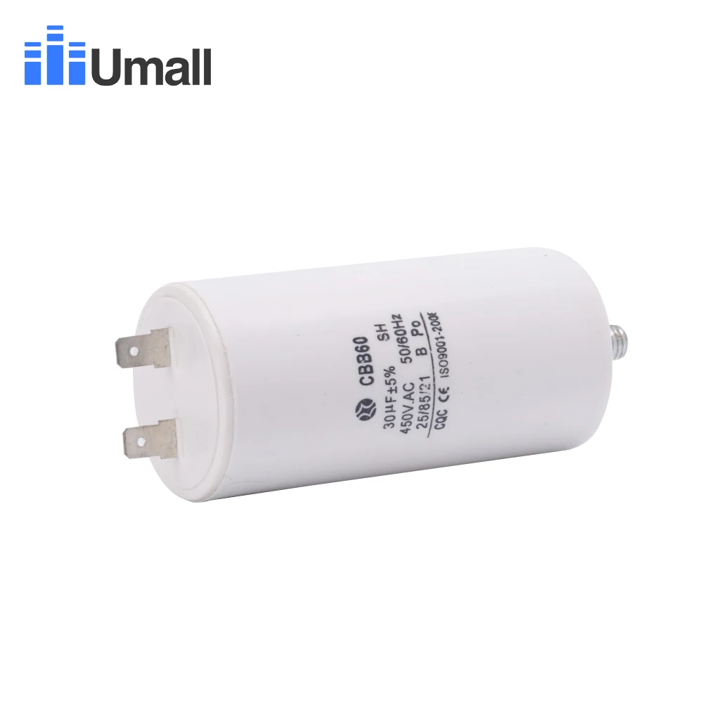 CBB60 450V 30 мкФ Бег моторный запускаемый конденсатор с алюминиевой крышкой, два 2 контакта с нижней винт для подвергать механической обработке электрической разрядки подвергать механической обработке кондиционеры