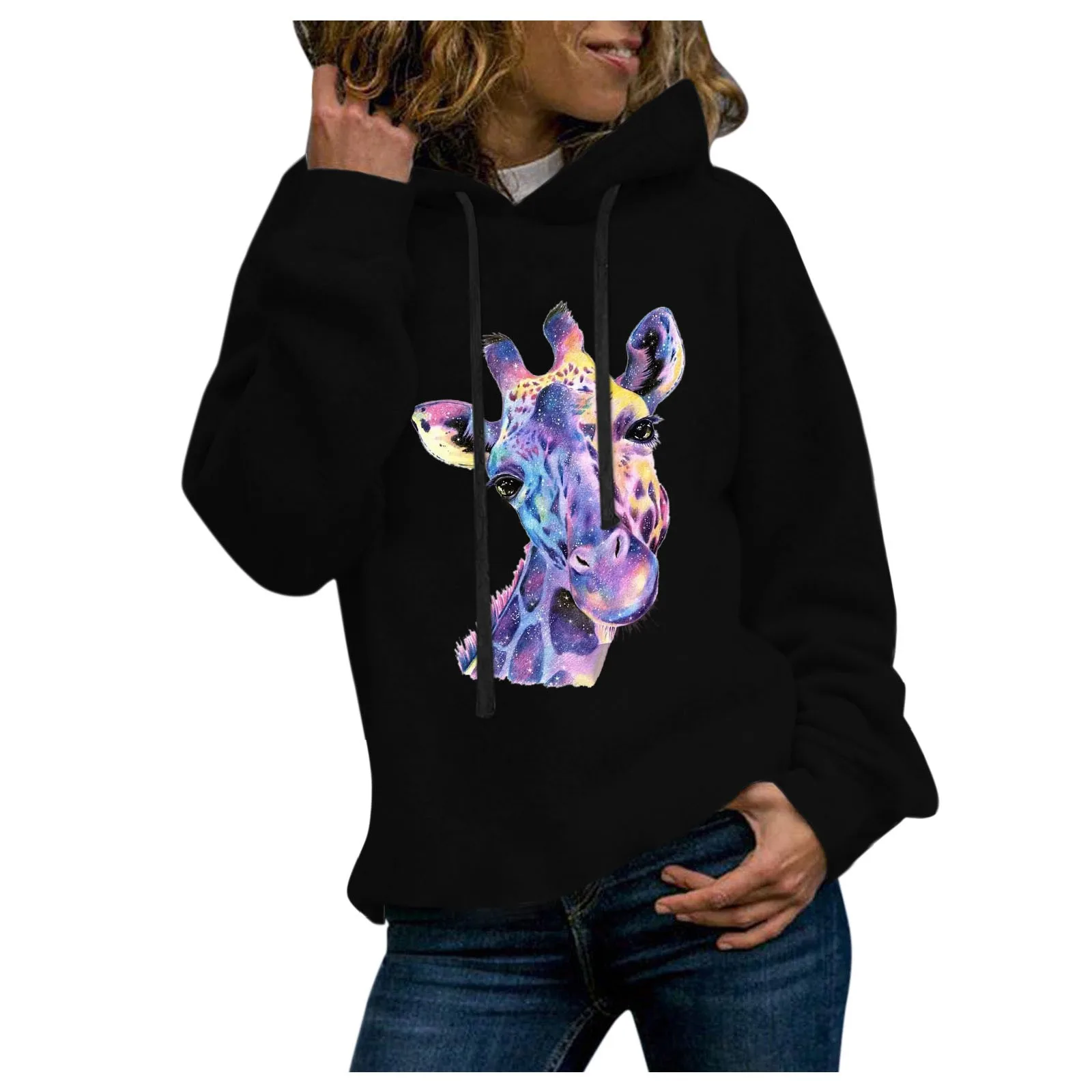 

Women's Casual Full Sleeve Giraffe Prints Sweatshirt Tops Hoodies Pullover Худи Оверсайз M-3xl Oversized Streetwear Daily #t2g