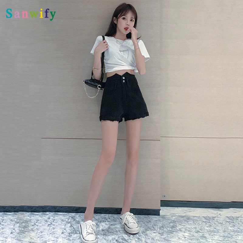 

New Denim Shorts Women 2020 Summer Denim Shorts Cotton Vintage Washed Hole Denim Shorts Wide High Waist Denim Pants