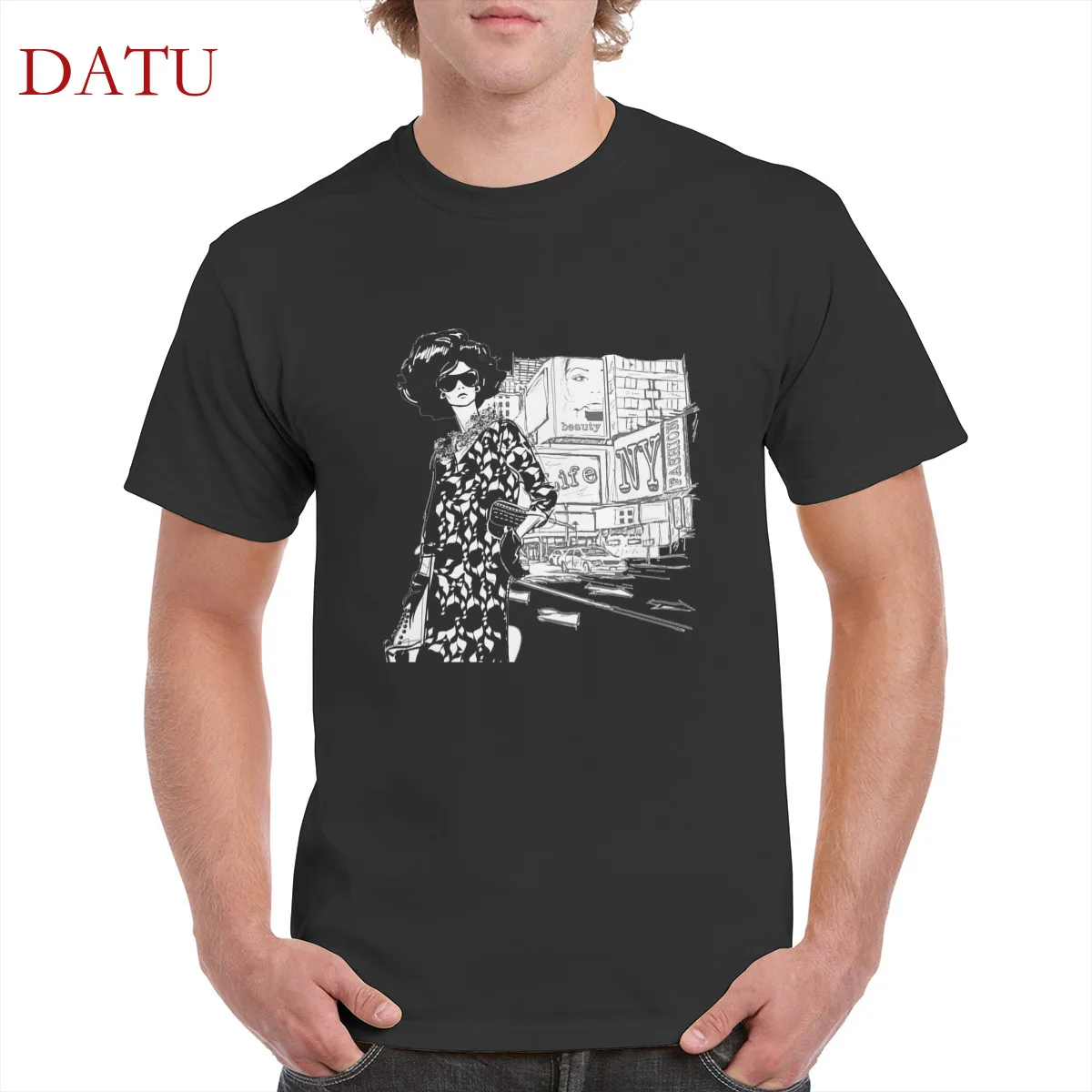 

Fashion girl street background sketch style t shirt 100% cotton girl graphic tshirt punk top oversized men/women's T-Shirt