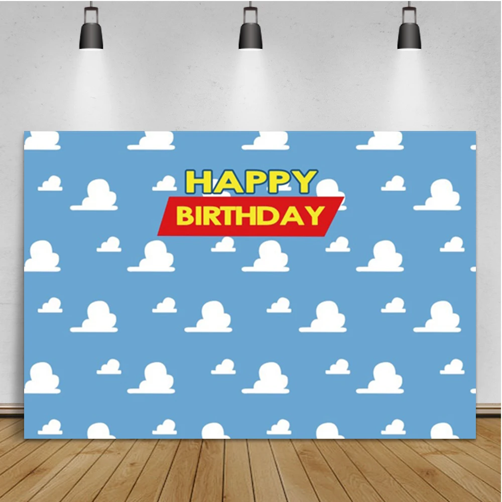 

Laeacco Blue Sky White Cloud Baby Birthday Party Banner Portrait Custom Backdrop Photographic Photo Background For Photo Studio