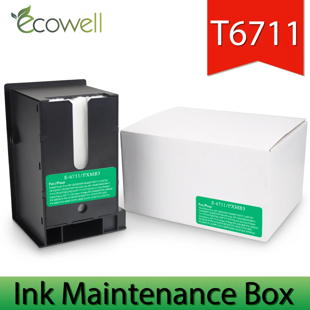 

1Pcs Compatible T6711 Waste Ink Maintenance Box For Epson WorkForce Pro L1455 WF-3620 3640 3641 7111 7610 7620 7621 7710 7720