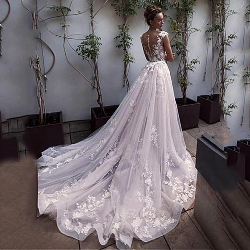 

Hi Shy Bride New simple wedding dress backless sleeveless design chiffon lace bride dresses princess dress plus size tailor-made