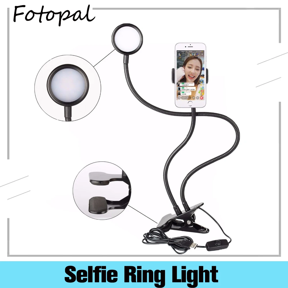 

Led Selfie Ring Light for Live Stream Video Chat with Flexible Phone Holder Tripod for Iphone Smartphone Youtube Photo Mini Lamp