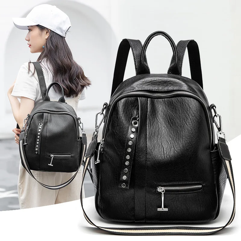 

Backpack Female Senior Feeling Han Edition In 2022, The New Tide Fashion Joker Soft Leather Woman Contracted Satchel